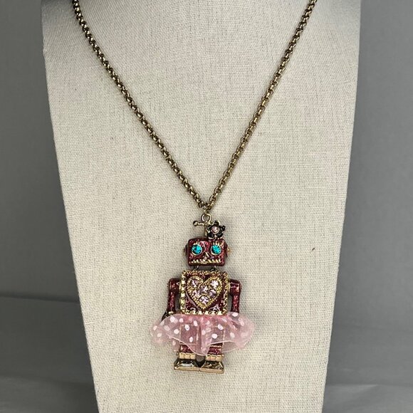 BETSEY JOHNSON Terrific Tutus Robot Girl Pendant Necklace with Heart Charm Rare - Picture 1 of 7